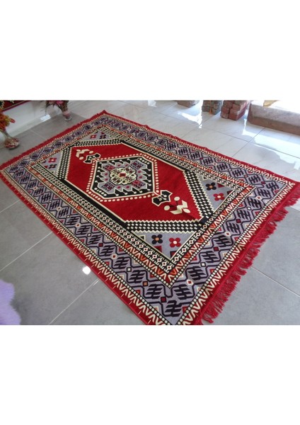 Düz Saçak Kırmızılı Anadolu Motifli Kilim, Kaliteli, Yıkanabilir, Kolay Temizlenen, Sıfır, Kilim 24