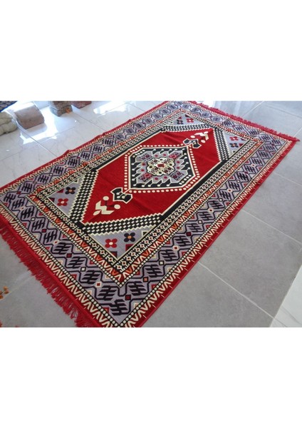 Düz Saçak Kırmızılı Anadolu Motifli Kilim, Kaliteli, Yıkanabilir, Kolay Temizlenen, Sıfır, Kilim 24