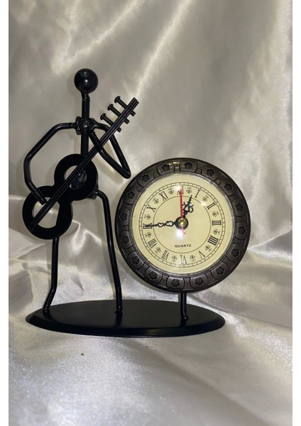 Müzisyen Metal Saat El Yapımı Büro Masa Saat Biblo Gitar
