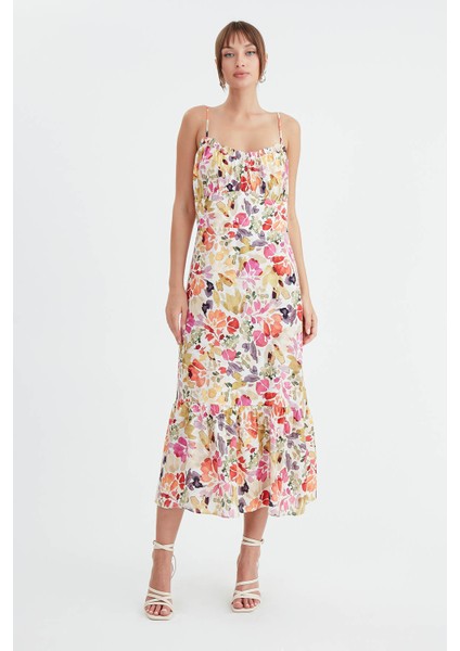 Çiçek Desen Ip Askılı Elbise