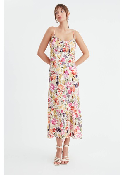 Çiçek Desen Ip Askılı Elbise modelleri