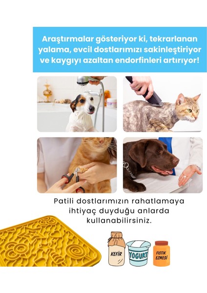 O'yalama Matı Köpek ve Kediler Için Yalama Matı Sarı Renkli Vakumlu Yapışkanlı Lickmat