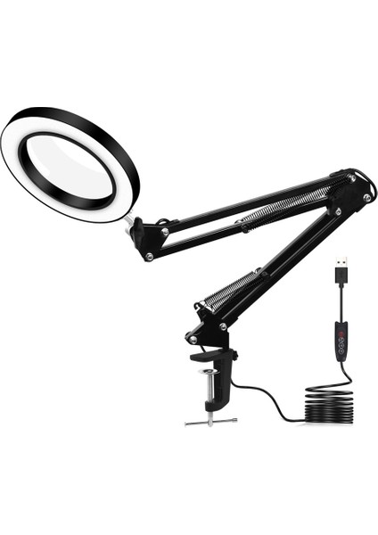 Esnek Masa Büyük 33 cm + 33 cm 5x USB LED Büyüteç 3 Renk Işıklı Büyüteç Lamba Büyüteç Uzun Braket ile (Yurt Dışından)