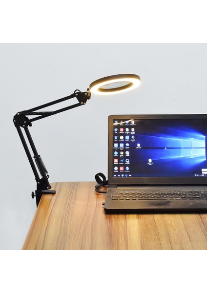 Esnek Masa Büyük 33 cm + 33 cm 5x USB LED Büyüteç 3 Renk Işıklı Büyüteç Lamba Büyüteç Uzun Braket ile (Yurt Dışından)