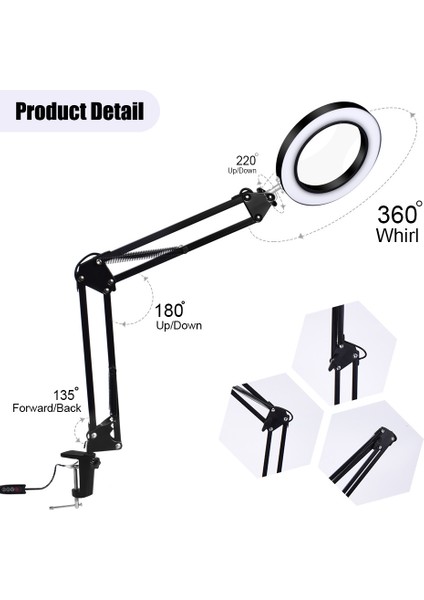 Esnek Masa Büyük 33 cm + 33 cm 5x USB LED Büyüteç 3 Renk Işıklı Büyüteç Lamba Büyüteç Uzun Braket ile (Yurt Dışından)
