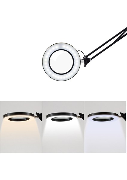 Esnek Masa Büyük 33 cm + 33 cm 5x USB LED Büyüteç 3 Renk Işıklı Büyüteç Lamba Büyüteç Uzun Braket ile (Yurt Dışından)