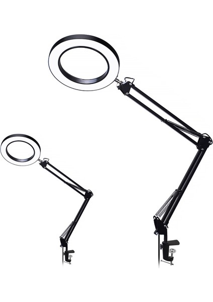 Esnek Masa Büyük 33 cm + 33 cm 5x USB LED Büyüteç 3 Renk Işıklı Büyüteç Lamba Büyüteç Uzun Braket ile (Yurt Dışından)