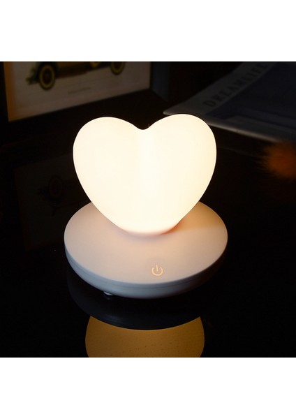 LED Kontak Kontrol Masa Lambası USB Şarj Edilebilir Kız Enerji Tasarrufu Romantik Kalp Şekli Dekorasyon Gece Lambası Pembe (Yurt Dışından)