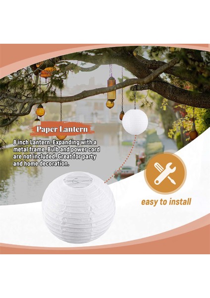Beyaz Çin/japon Kağıt Fener/lamba 8" Çap (Yurt Dışından)