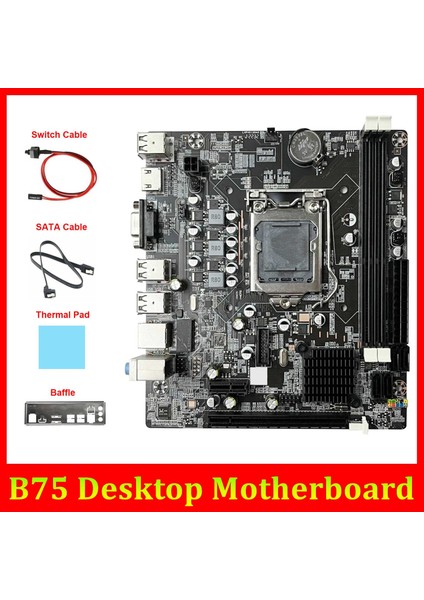 B75 Masaüstü Anakart + Sata Kablosu + Anahtar Kablosu + Termal Ped + Bölme LGA1155 Ddr3 Desteği 2X8G Pcı E 16X (Yurt Dışından)