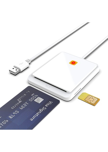 Taşınabilir USB 2.0 Akıllı Kart Okuyucu ve Kimlik Banka Kartı Kart Okuyucu Windows Linux Için Çift Kart Yuvası Tasarımı, Beyaz (Yurt Dışından) fiyatları