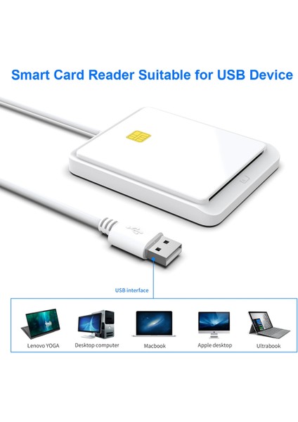 Taşınabilir USB 2.0 Akıllı Kart Okuyucu ve Kimlik Banka Kartı Kart Okuyucu Windows Linux Için Çift Kart Yuvası Tasarımı, Beyaz (Yurt Dışından) modelleri