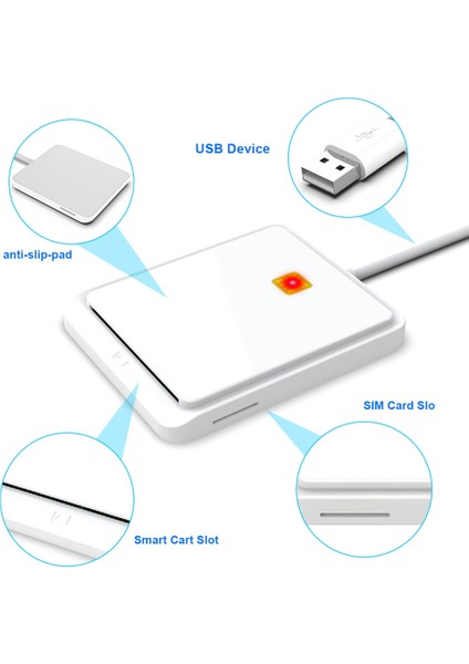 Taşınabilir USB 2.0 Akıllı Kart Okuyucu ve Kimlik Banka Kartı Kart Okuyucu Windows Linux Için Çift Kart Yuvası Tasarımı, Beyaz (Yurt Dışından) indirimleri
