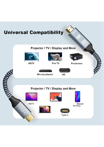 1m Type C - Uyumlu Adaptör, 8k 60HZ USB C - Uyumlu Adaptör Desteği 48 Gbps Aktarım Hızı (Yurt Dışından)