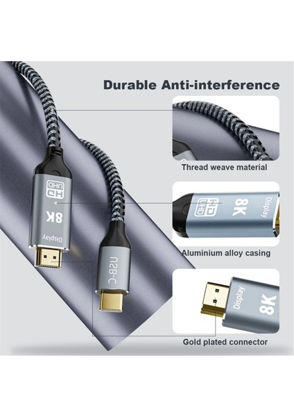 1m Type C - Uyumlu Adaptör, 8k 60HZ USB C - Uyumlu Adaptör Desteği 48 Gbps Aktarım Hızı (Yurt Dışından)