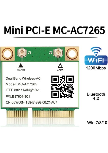 Wifi Kartı -AC7265 Mini Pcı-E 1200 Mbps Bluetooth 4.2 Çift Bant 2.4g 5g Adaptörü Win7 Win 8 Win 10 Için (Yurt Dışından)