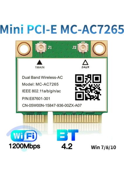 Wifi Kartı -AC7265 Mini Pcı-E 1200 Mbps Bluetooth 4.2 Çift Bant 2.4g 5g Adaptörü Win7 Win 8 Win 10 Için (Yurt Dışından)