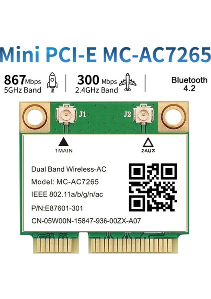Wifi Kartı -AC7265 Mini Pcı-E 1200 Mbps Bluetooth 4.2 Çift Bant 2.4g 5g Adaptörü Win7 Win 8 Win 10 Için (Yurt Dışından)