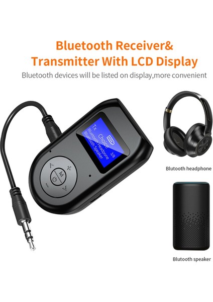LCD Ekran Bluetooth 5.0 Ses Verici Alıcı 3.5mm Aux Bluetooth USB Adaptörü (Yurt Dışından) modelleri