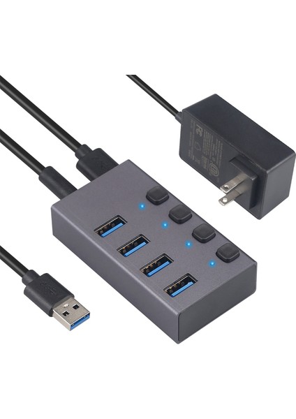 Usb3.0 Ayırıcı 4 Bağlantı Noktalı Şarjlı Çok Arayüzlü Hub, Anahtar ve Güç Kaynağı ile - Abd Tak (Yurt Dışından)