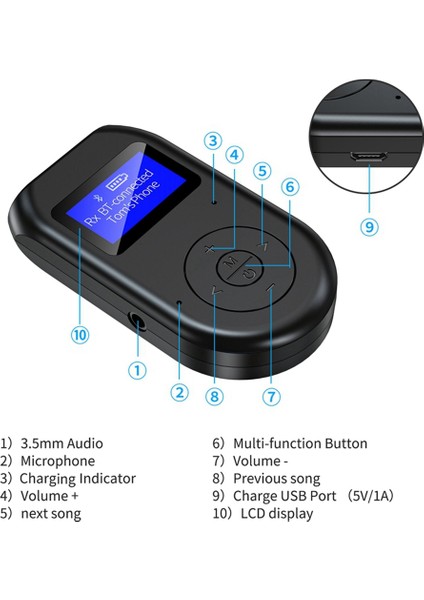 LCD Ekran Bluetooth 5.0 Ses Verici Alıcı 3.5mm Aux Bluetooth USB Adaptörü (Yurt Dışından) indirimleri