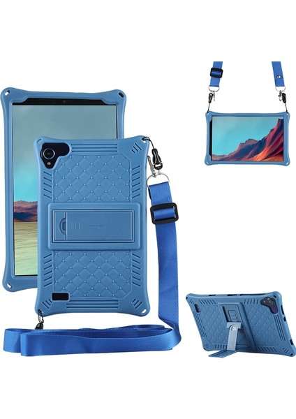 Tablet Kılıfı P80 P80X P80H 8 Inç Tablet Silikon Kılıf Askılı ve Kapasitif Kalemli Tablet Standı (Mavi) (Yurt Dışından)