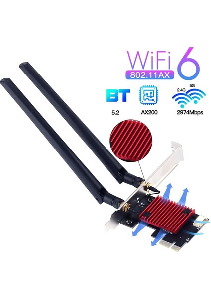 Wifi 6 Pcıe Wifi Kartı AX200 Bluetooth 5.2 3000 Mbps 802.11AX Çift Bantlı Pcıe Kablosuz Ağ Adaptörü Pc WINDOWS10/11 (Yurt Dışından) fiyatları