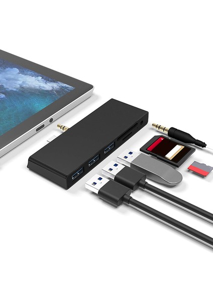 6'sı 1 Arada USB C Surface Go USB Hub Adaptörü Dongle, 3 USB 3.0 Bağlantı Noktası, 3,5 mm Ses Jakı, Surface Go Için Sd/tf Kart Okuyucu (Yurt Dışından)