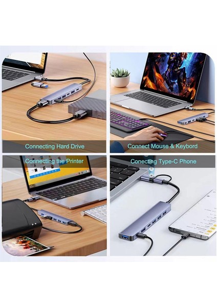 USB C Hub Ayırıcı 7'si 1 Arada USB Genişletici, 4 USB Bağlantı Noktalı Pc Dizüstü Bilgisayar/telefonlar ve Daha Fazla Cihaz Için 2 USB C Bağlantı Noktası (Yurt Dışından)
