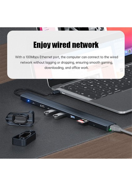 10 In 1 USB C Hub Çoklu Bağlantı Noktası Adaptörü Taşınabilir Dongle 4K Pd 100W USB 3.0 Gigabit Ethernet RJ45 Dock Istasyonu Dizüstü Bilgisayar Standı (Yurt Dışından)