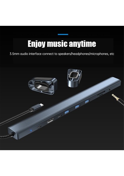 10 In 1 USB C Hub Çoklu Bağlantı Noktası Adaptörü Taşınabilir Dongle 4K Pd 100W USB 3.0 Gigabit Ethernet RJ45 Dock Istasyonu Dizüstü Bilgisayar Standı (Yurt Dışından)