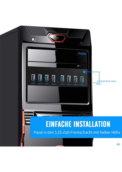 Usb3.2 10 Gbps 4 Bağlantı Noktalı Optik Sürücü Paneli 4x Usb3.2 Gen2 3,5 Inç 5,25 Inç Hub 19PIN - C-Port Ileri Geri Fiş (Yurt Dışından) indirimleri