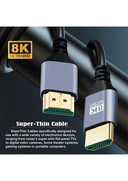 Hdtv 2.1 8k Ultra Hd Kablo -Uyumlu 19+1 Çekirdek Od4.0 Ultra Ince Kablo Çok Fonksiyonlu Tv Bilgisayar Monitörü Kablosu, A (Yurt Dışından)