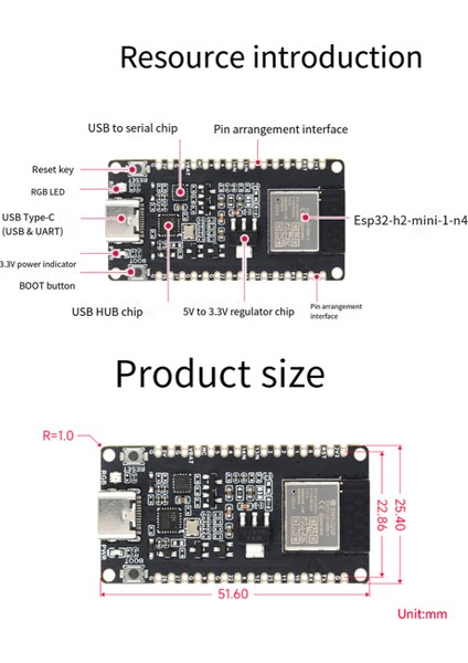 ESP32-H2 Geliştirme Kartı ESP32 H2 Dev Kıt N4 Modülü 4mb Flash Desteği Ble/zigbee/konu Kablosuz Iletişim (Yurt Dışından)