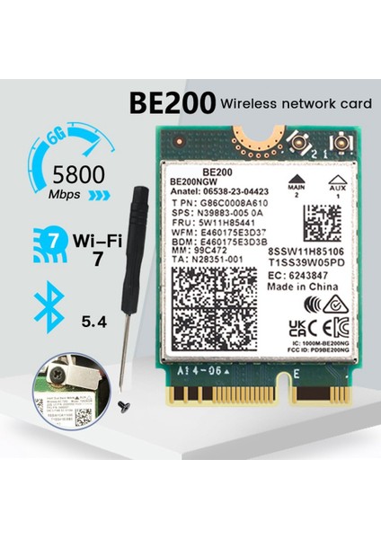 Wıfı 7 BE200 BE200NGW Wifi Kartı + Tornavida Bt 5.4 802.11AX Tri-Band M.2 Ngff WIN10/11 Için Kablosuz Ağ Adaptörü (Yurt Dışından)