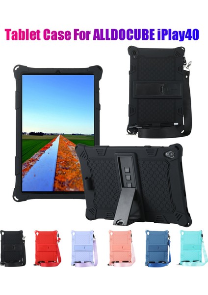 IPLAY40 Için Silikon Kılıf 10,4 Inç Tablet Kılıfı Ayarlanabilir Askılı ve Kalemli Tablet Standı (Siyah) (Yurt Dışından)