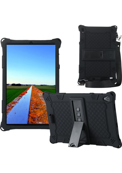 IPLAY40 Için Silikon Kılıf 10,4 Inç Tablet Kılıfı Ayarlanabilir Askılı ve Kalemli Tablet Standı (Siyah) (Yurt Dışından)
