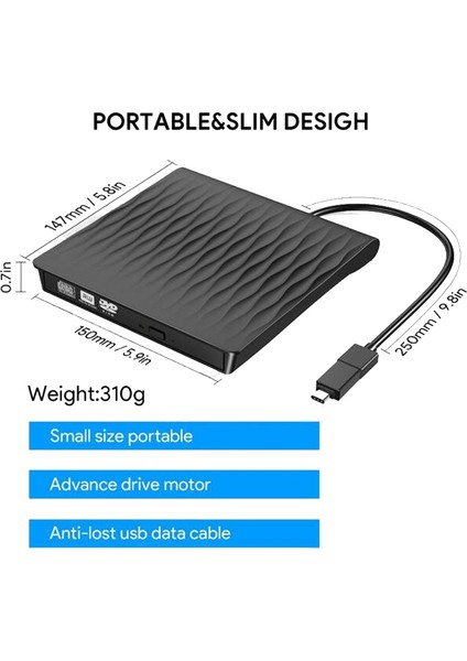 Harici CD DVD Sürücüsü USB 3.0 Tip C Bağlantı Noktası Ince Taşınabilir Harici CD DVD Yazıcı Yüksek Hızlı Veri Aktarımı USB Optik Sürücüler (Yurt Dışından) indirimleri