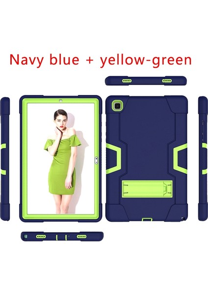 Galaxy Tab A7 T500 T505 Braketli Aşınmaya Dayanıklı Tablet Koruyucu Kılıf (Lacivert + Sarı-Yeşil) (Yurt Dışından)