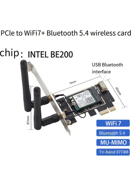 Wifi 7 BE200 Pcı-E Wifi Kartı Bluetooth 5.4 Tri Band 2.4g & 5g ve 6 Ghz 8774 Mbps WIN11 Için Kablosuz BE200 Ağ Kartı (Yurt Dışından)