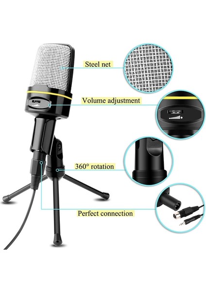 Yayın, Sohbet, Video Konferansı Için Tripod Standlı Kondenser Mikrofon Profesyonel Kayıt Mikrofonu, (Yurt Dışından)