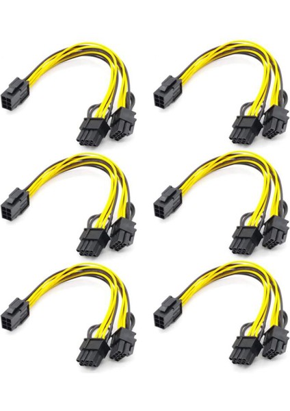 6 Adet Gpu VGA Pcıe 6 Pin Dişi - Çift 2x 8 Pin (6+2) Erkek Pcı Express Güç Adaptörü Y-Splitter Uzatma Kablosu (20 Cm) (Yurt Dışından)