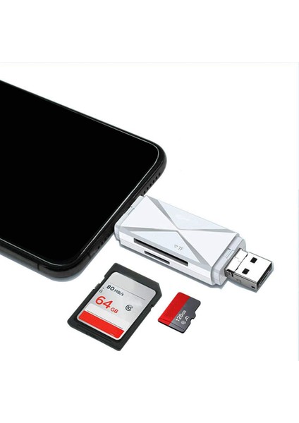 3'ü 1 Arada Otg Mikro Sd Kart Okuyucu USB 2.0 Tip C, USB Mikro Sd Adaptörü Için Flash Sürücü Akıllı Bellek Kartı Okuyucu (Yurt Dışından)