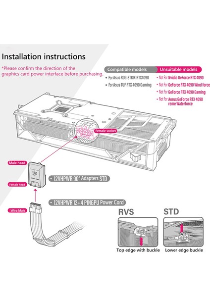 Güç Kaynağı Konektörü 16PIN(12+4PIN) Atx3.0 12VHPWR 450W Grafik Kartı Gpu 90 Derece Adaptör RTX4090 Siyah Std (Yurt Dışından)