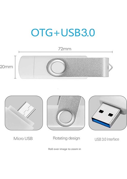 USB Flash Sürücü 64G Otg+Usb3.0 Mini Taşınabilir Yüksek Hızlı Memory Stick, Android Cihazlar/pc/tablet/u Disk Için Beyaz (Yurt Dışından)