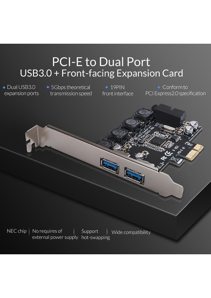5 Gbps Ultra Yüksek Hızlı 19PIN Pci-E Kart 2 Bağlantı Noktalı Pcie'den Usb3.0'a 19PIN + Masaüstü Bilgisayarlar Için Öne Monte Genişletme Kartı (Yurt Dışından)