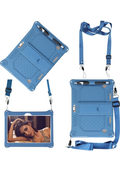 M30 M30 Pro 10.1 Inç Tablet Koruma Kılıfı Için Silikon Kılıf Askı ve Kalemli Tablet Standı (Mavi) (Yurt Dışından) modelleri