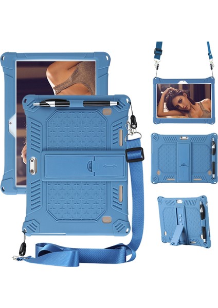 M30 M30 Pro 10.1 Inç Tablet Koruma Kılıfı Için Silikon Kılıf Askı ve Kalemli Tablet Standı (Mavi) (Yurt Dışından) fırsatları