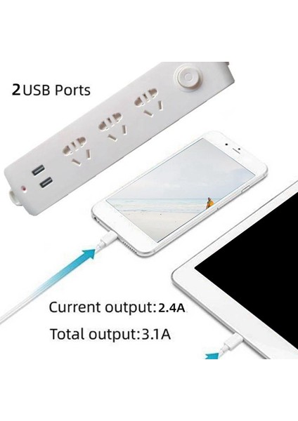 Güç Şeridi, 3 Bağlantı Noktalı Avustralya Güç Soketleri 2 USB Aşırı Gerilim Koruyucu 6 Ayak, USB Ürünleri Için, Beyaz (Au Fişi) (Yurt Dışından)