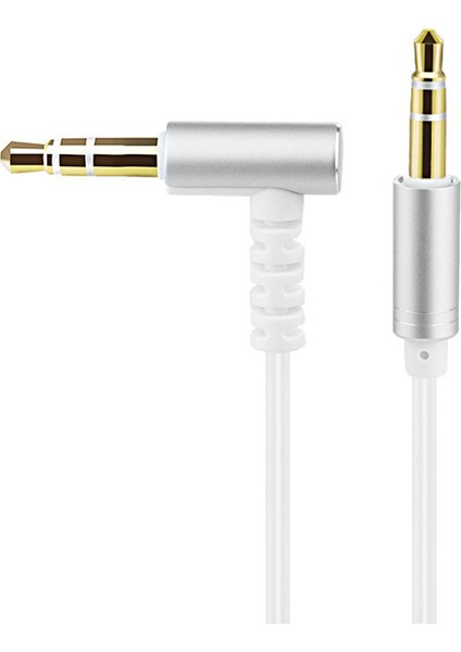 Aux Ses Kablosu 3.5mm Erkek-Erkek Ses Jakı Dirsek Araba Aux Ses Kablosu Stereo Çift Kafalı Kablo Gümüş (Yurt Dışından)